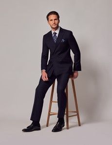 Navy Blue Twill Wool Double Breasted Slim Fit Suit-preview2