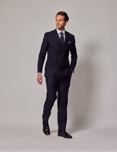 Navy Blue Twill Wool Double Breasted Slim Fit Suit-preview10