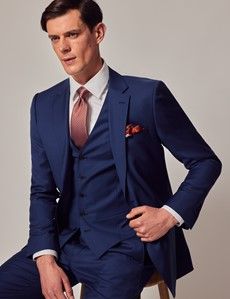 Royal Blue Twill Slim Suit Jacket