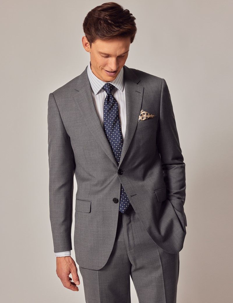 Men's Mid Grey Twill Slim Fit Suit Jacket | Hawes & Curtis