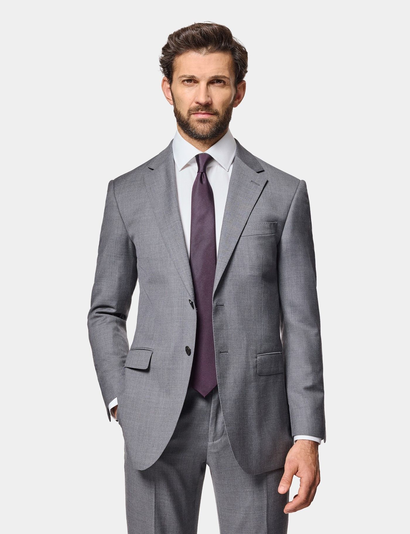 Men's Mid Grey Twill Slim Fit Suit Jacket | Hawes & Curtis