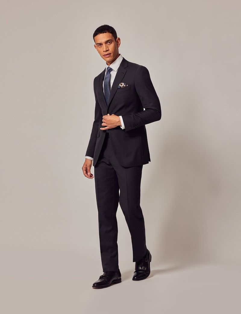 Men's Dark Charcoal Twill Wool Slim Fit Suit | Hawes & Curtis