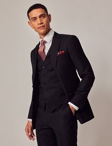 Black Twill Weave 3 Piece Slim Suit-preview2