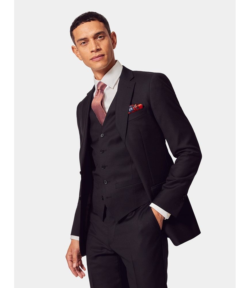 Men's Black Twill Weave 3 Piece Slim Fit Suit | Hawes & Curtis