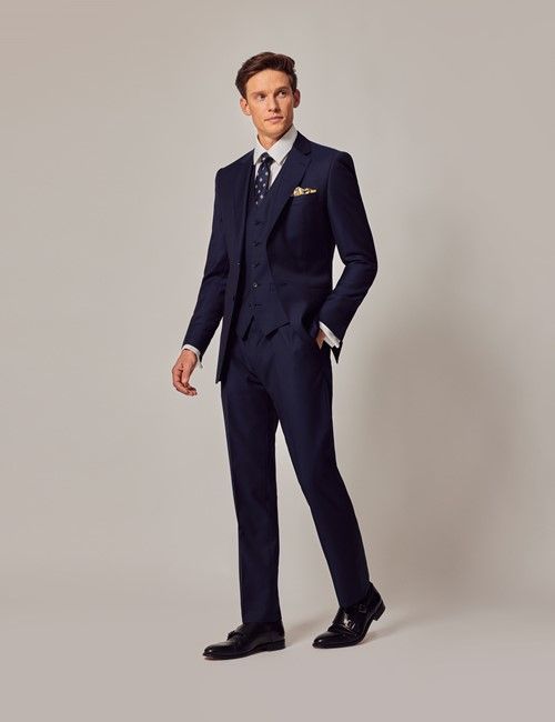 Dark Blue Twill Weave 3 Piece Slim Suit