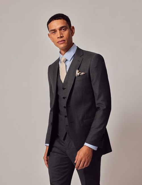 Charcoal Twill Weave 3 Piece Slim Suit