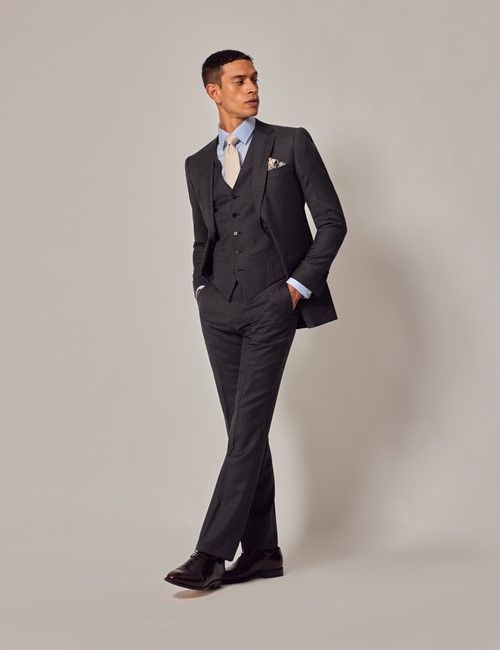 Charcoal Twill Weave 3 Piece Slim Suit