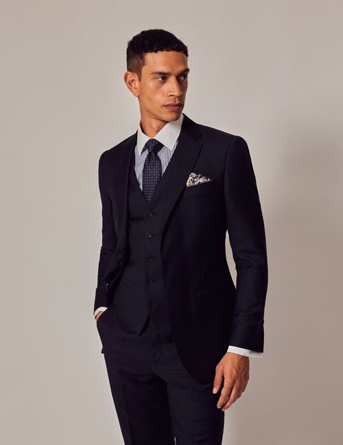 Navy Twill Weave 3 Piece Slim Suit