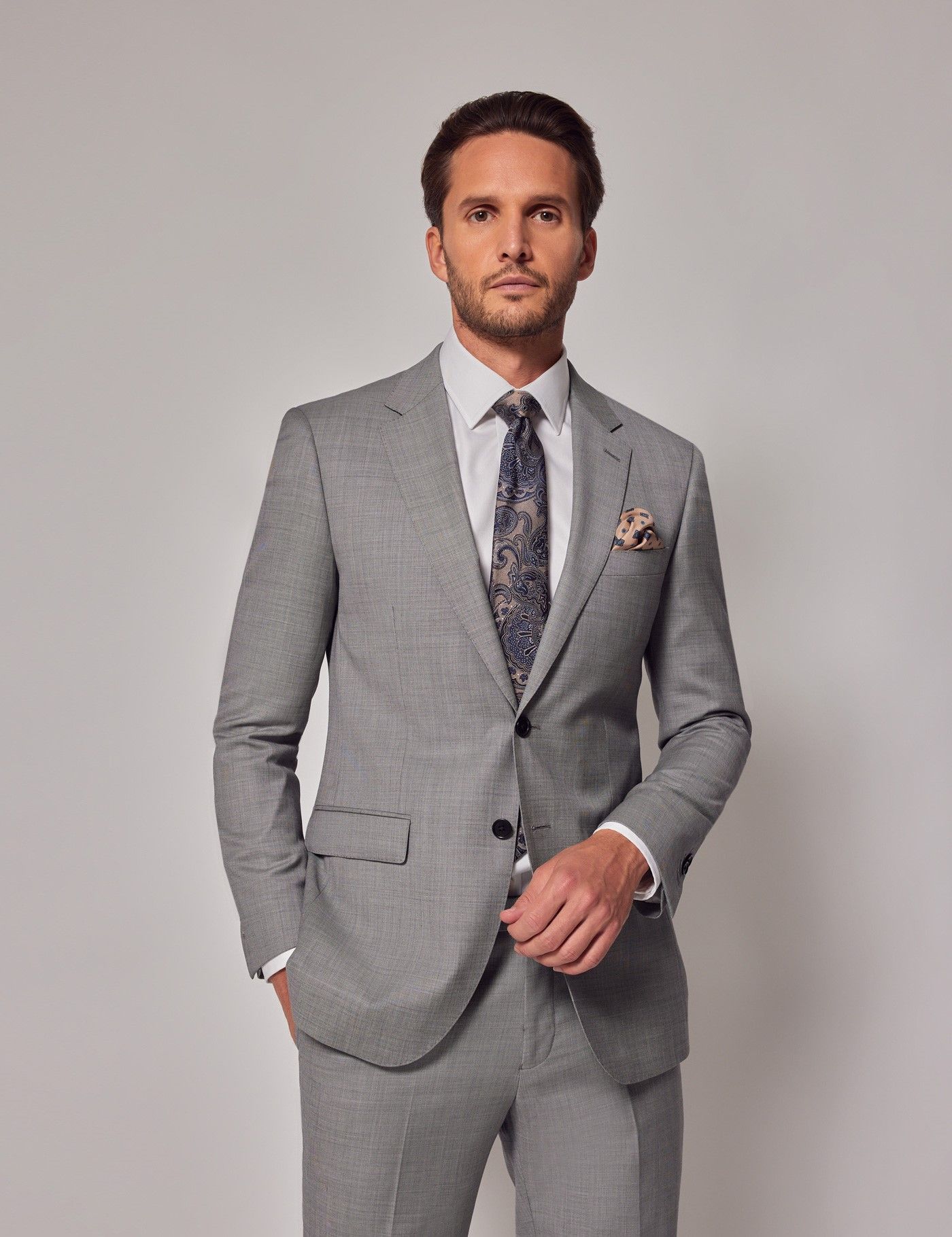 Men's Light Grey Twill Slim Fit Suit Jacket | Hawes & Curtis