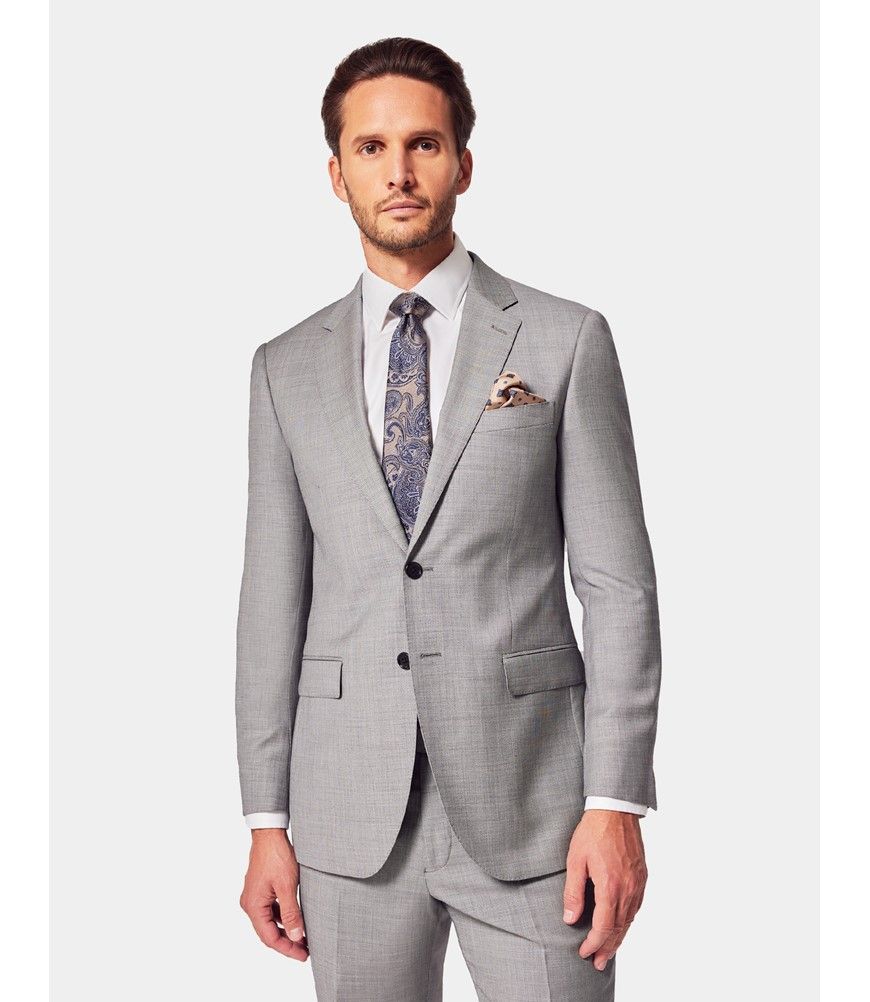 Men's Light Grey Twill Slim Fit Suit - Super 120s Wool