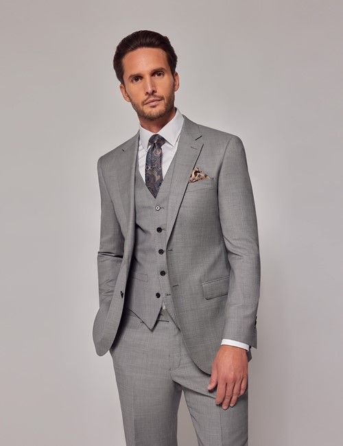 Light Grey Twill Weave 3 Piece Slim Suit