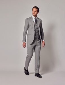 Light Grey Twill Weave 3 Piece Slim Suit