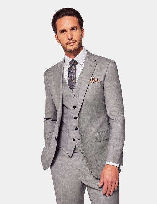 Light Grey Twill Weave 3 Piece Slim Suit