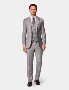 Light Grey Twill Weave 3 Piece Slim Suit-preview2