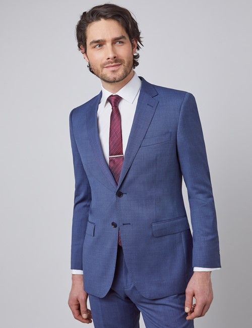 Men's Blue Pin Dot Semi Plain 3 Piece Slim Fit Suit-preview
