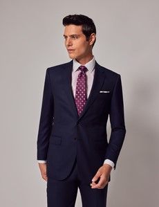 Navy Textured Weave Slim Suit Jacket