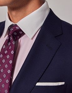 Navy Textured Weave Slim Suit Jacket-preview1