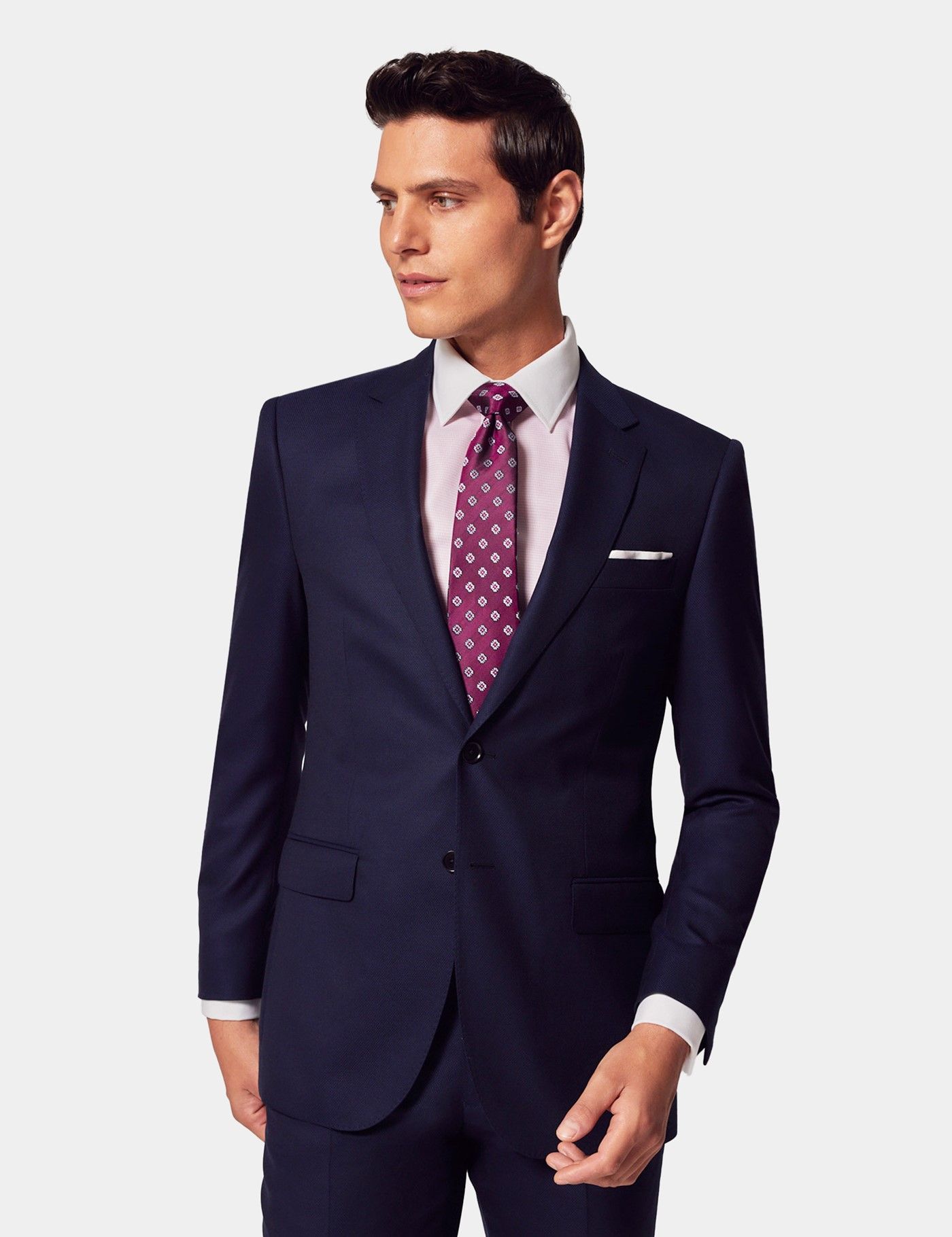 Men's Navy Textured Weave Slim Fit Suit - Super 100s Wool | Hawes