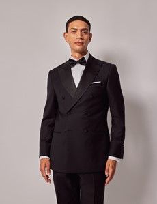 Black Wool Double Breasted Slim Fit Dinner Suit Jacket-preview2