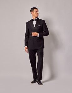 Black Wool Double Breasted Slim Fit Dinner Suit Jacket-preview9
