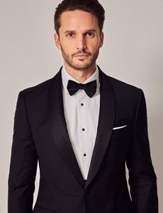 Black Wool Slim Fit Shawl Tuxedo Jacket-preview8