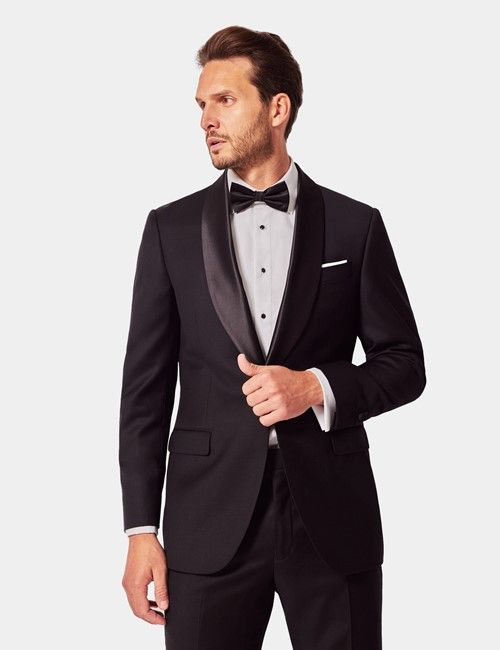 Black Wool Slim Fit Shawl Tuxedo Jacket