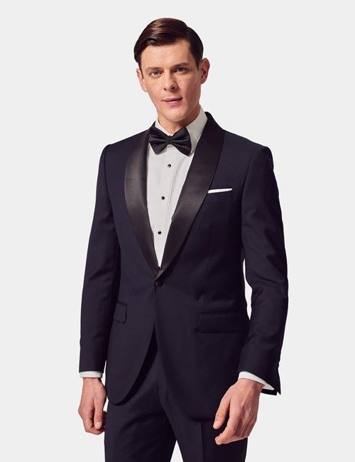 Navy Wool Slim Fit Shawl Tuxedo Jacket 