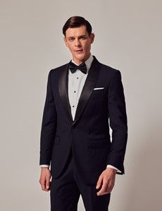 Navy Wool Slim Fit Shawl Tuxedo-preview4