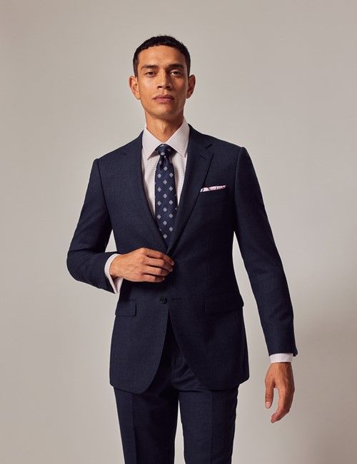 Dark Blue Birdseye Slim Flannel Suit Jacket