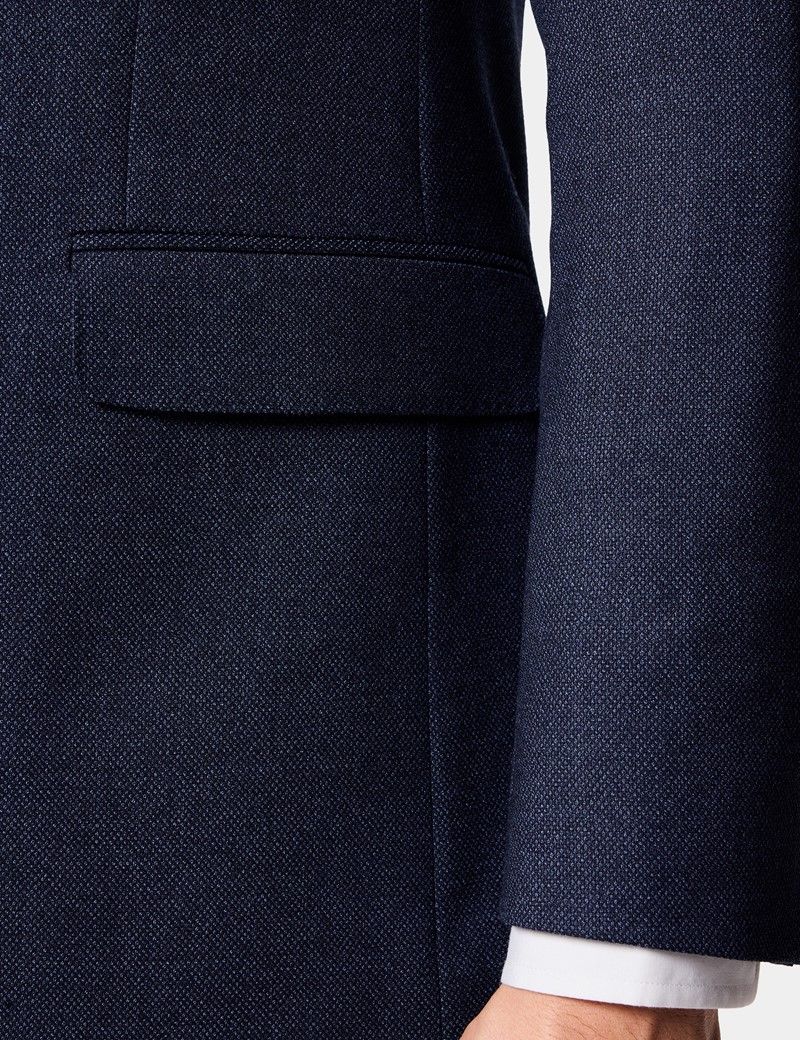 Slim Fit Dark Blue Birdseye Suit Jacket thumbnail 9