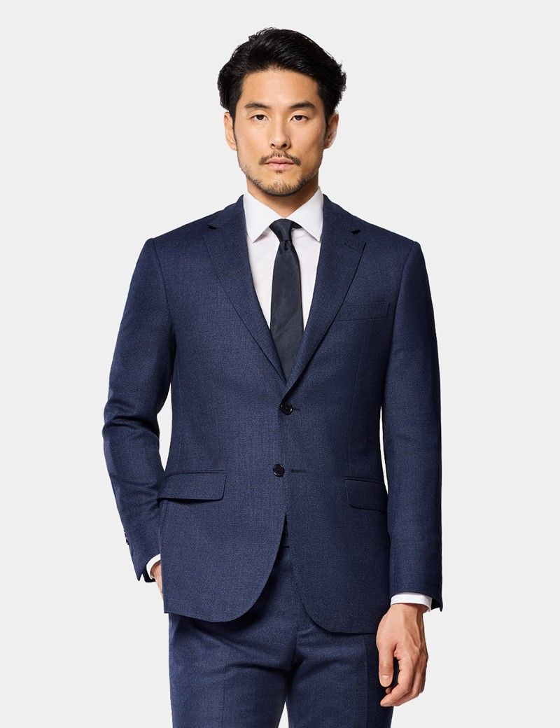Slim Fit Dark Blue Birdseye Suit Jacket thumbnail 7
