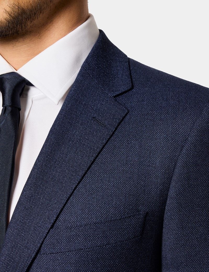 Slim Fit Dark Blue Birdseye Suit Jacket thumbnail 8
