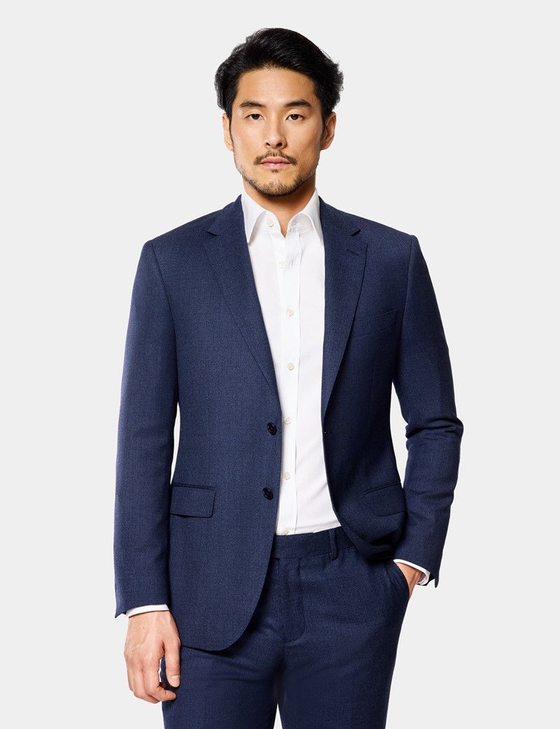 Slim Fit Dark Blue Birdseye Suit Jacket thumbnail 10
