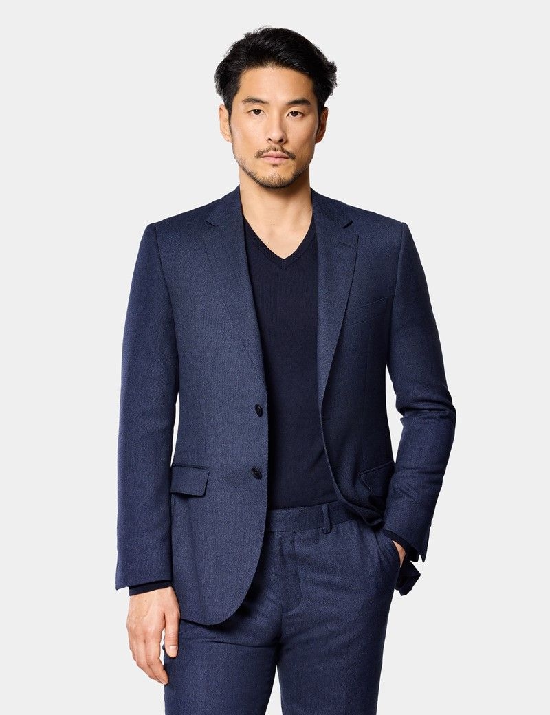 Slim Fit Dark Blue Birdseye Suit Jacket thumbnail 5