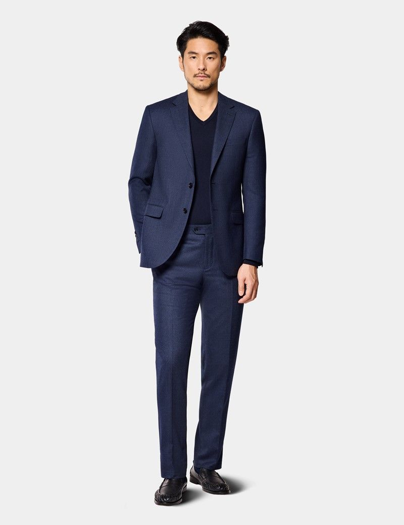 Slim Fit Dark Blue Birdseye Suit Jacket thumbnail 6