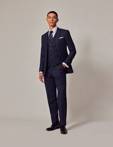 Dark Blue Birdseye 3 Piece Slim Suit