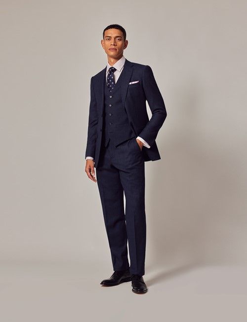 Dark Blue Birdseye 3 Piece Slim Suit
