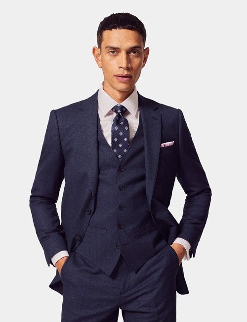 Slim Fit Dark Blue Birdseye Suit