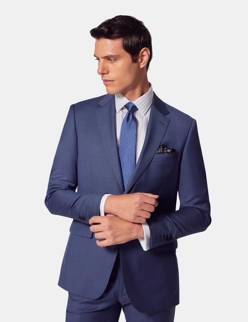 Slim Fit Mid Blue Sharkskin Suit Jacket