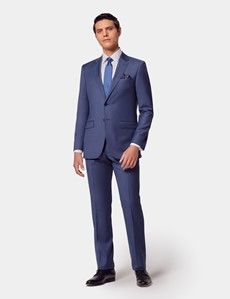Slim Fit Mid Blue Sharkskin Suit Jacket