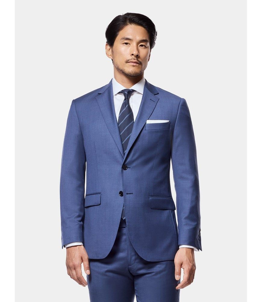 Men's Mid Blue Sharkskin Slim Fit Suit Jacket | Hawes & Curtis