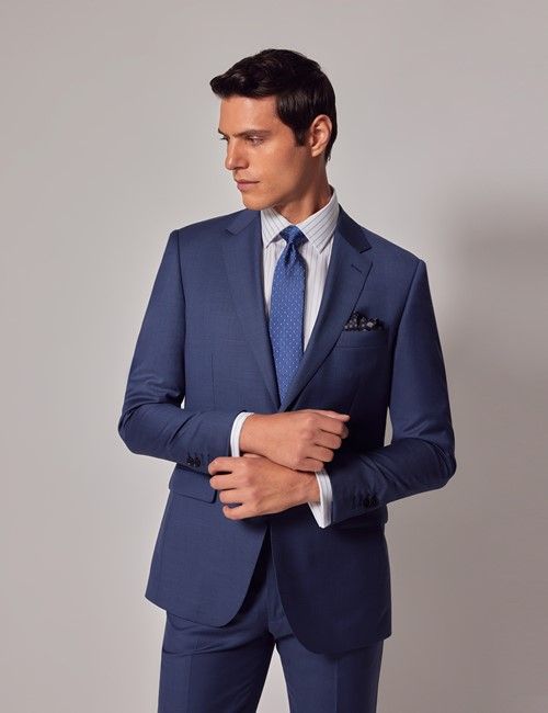 Mid Blue Sharkskin Slim Suit