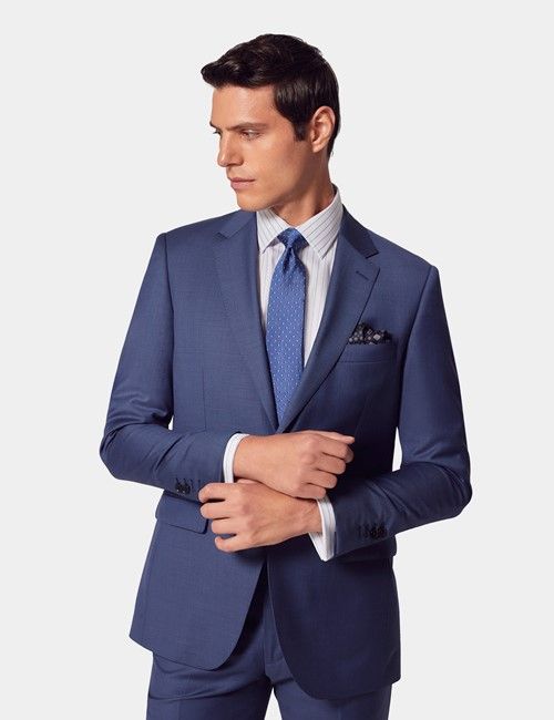Slim Fit Mid Blue Sharkskin Suit