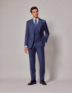 Mid Blue Sharkskin 3 Piece Slim  Suit