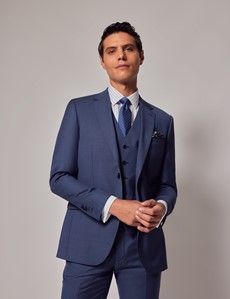 Mid Blue Sharkskin 3 Piece Slim  Suit-preview2