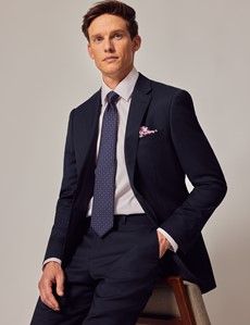 Navy Hopsack Slim Suit Jacket