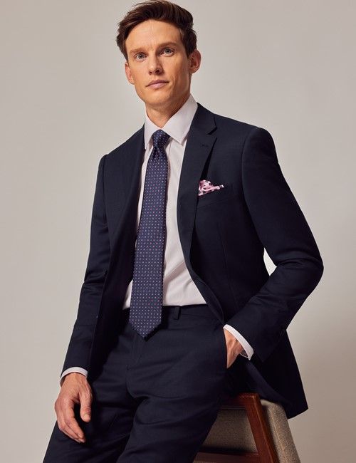 Navy Hopsack Slim Suit Jacket