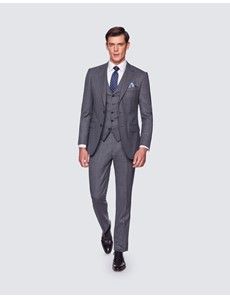 Men’s Grey Birdseye Plain 3 Piece Slim Fit Suit
