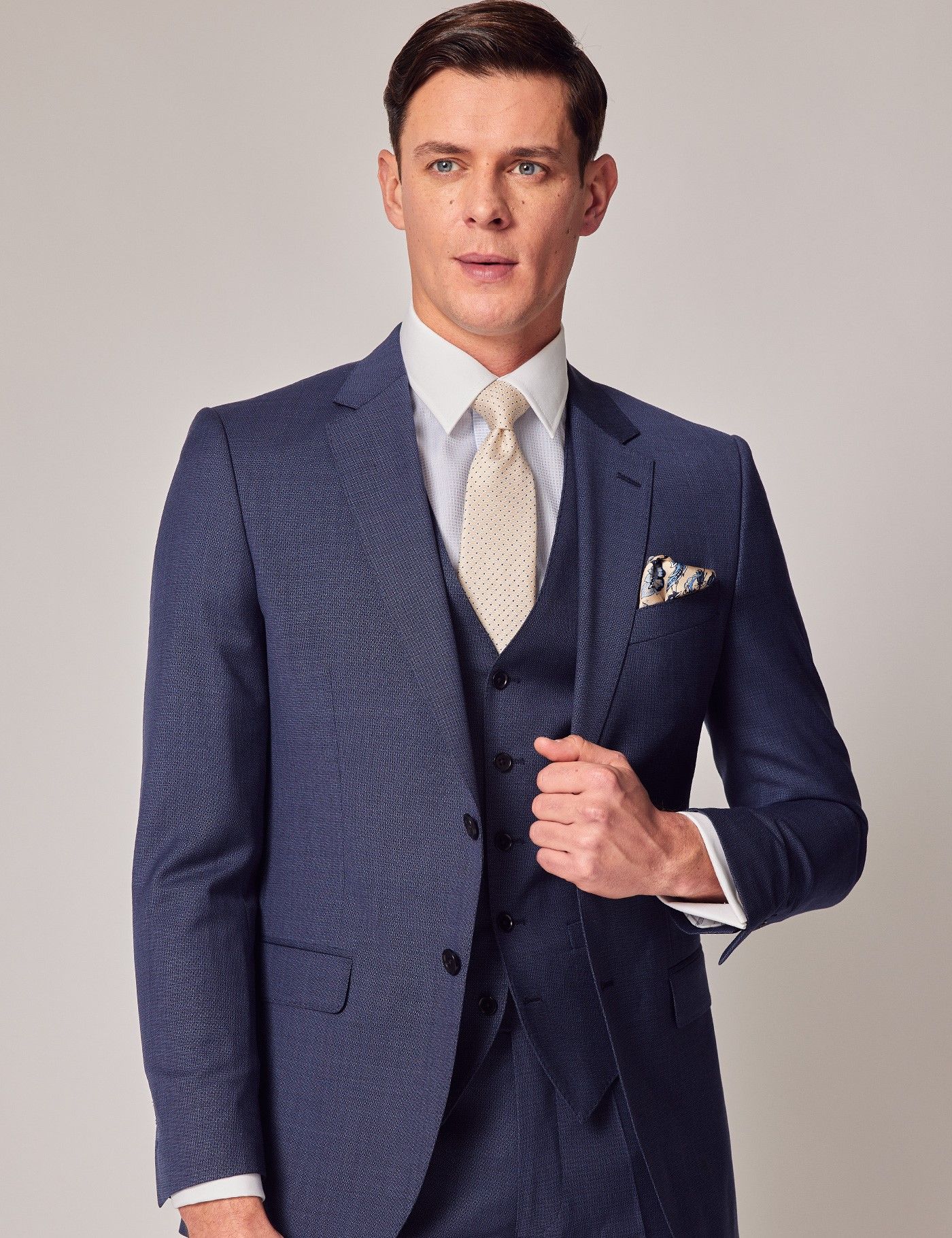 Men's Mid Blue Plain Slim Suit Jacket