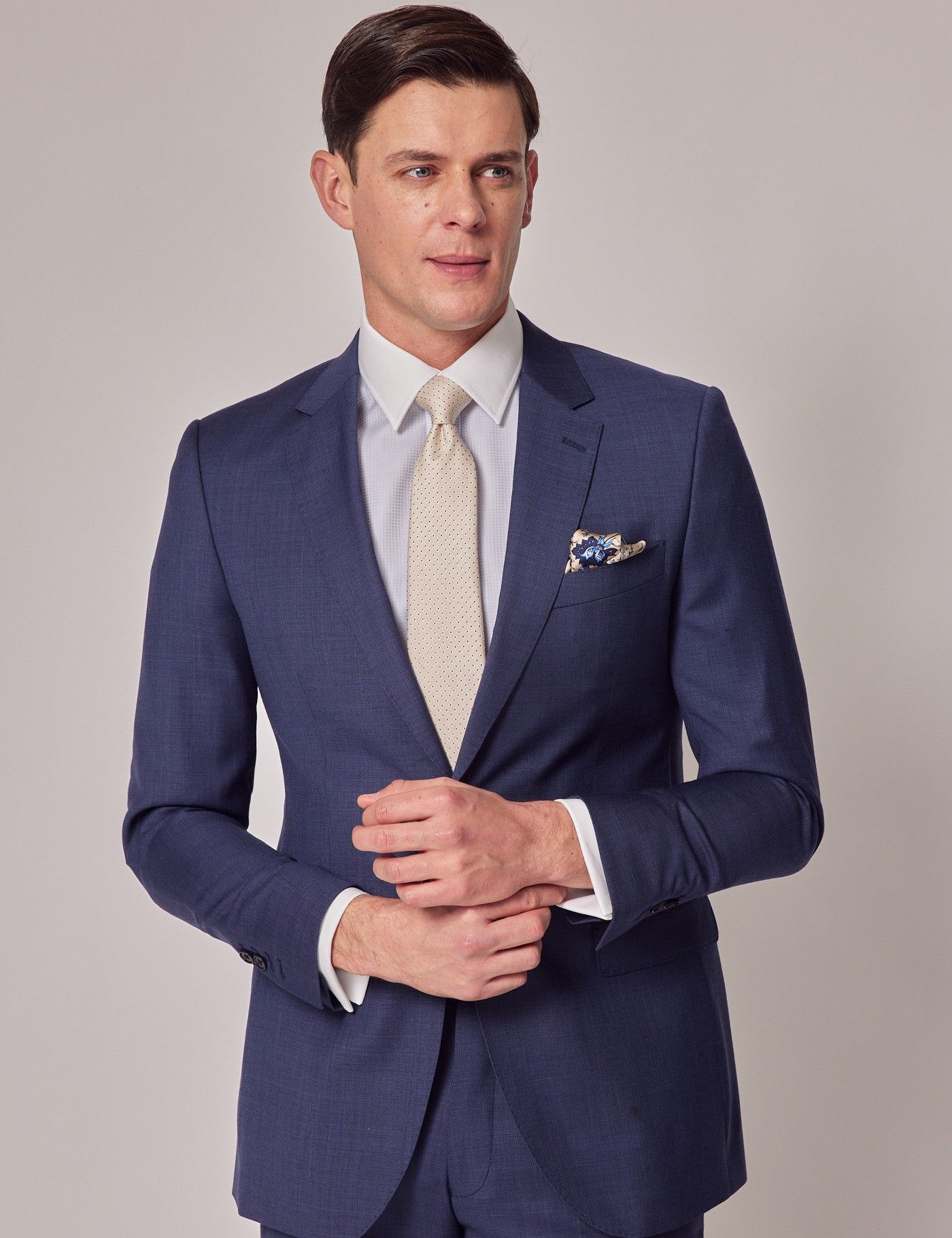 Slim Fit Mid Blue Semi Plain Suit Jacket